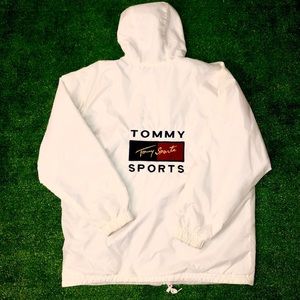 White Tommy Sports Velvet Logo Windbreaker Coat